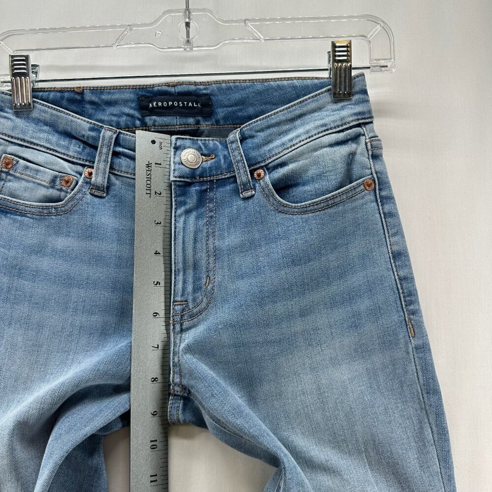 Aeropostale Jeans Womens Sz 000 Mid Rise Flare Stretchy Denim Casual Y2K Blue - Picture 8 of 11